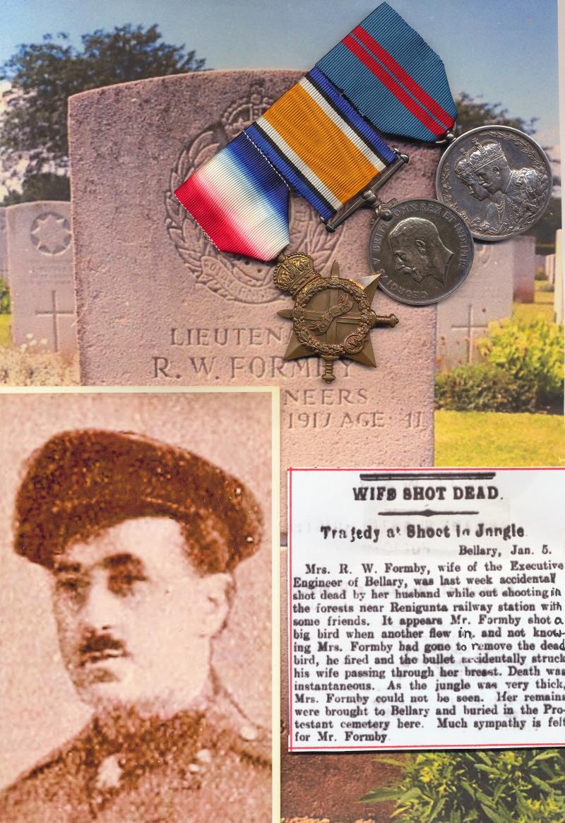A rare to unit Indian Volunteer & Sapper Officer's' Killed-in-Action' medal group of 3: Lieutenant Richard William Formby, 96th Field Company, Royal Engineers, late Madras Motor Cycle Corps, & Madras Volunteer Rifles