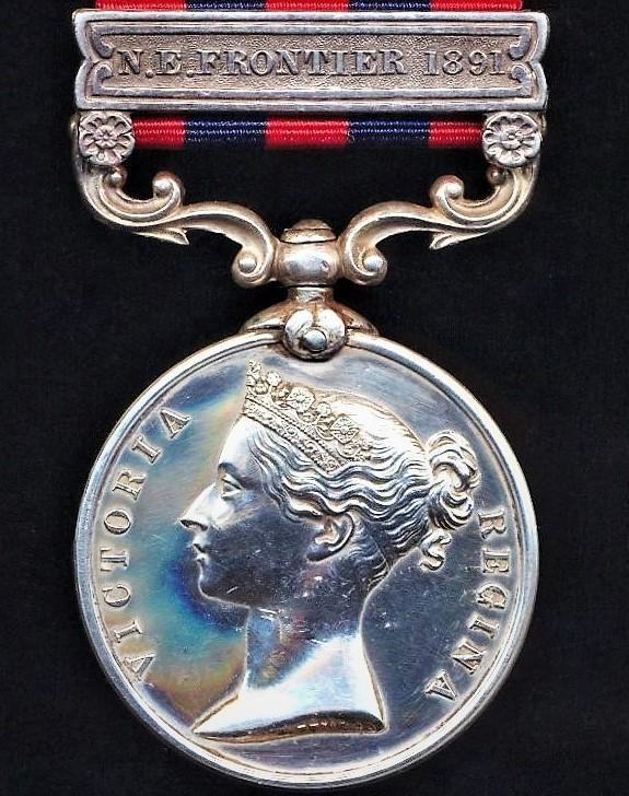 India General Service Medal 1854. Silver issue with clasp 'N. E. Frontier 1891'
