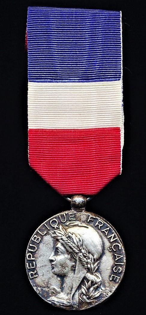 Medal of Honour of Labour (Medaille D'Honneur du Travail). Lucien Larochette model. Silver grade. Named & dated 'J. Colombani 14.7.85'
