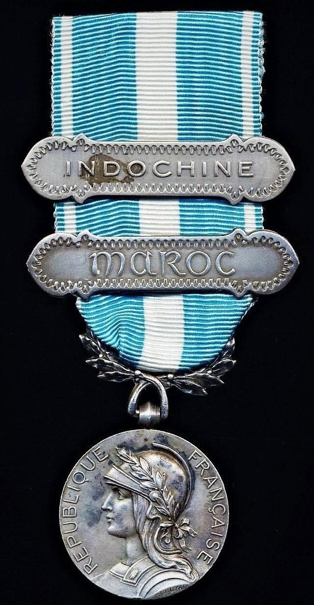 Colonial Medal (la Medaille Coloniale). 2nd type Paris Mint medal. With two 'Oriental' clasps 'Maroc' & 'Indochine'