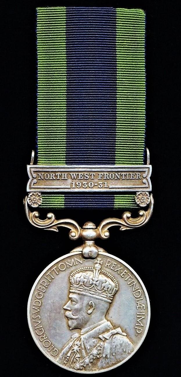 India General Service Medal 1908. GV second issue with clasp 'North West Frontier 1930-31' (Pandit Salig Ram, 4-12 F.F.R.)