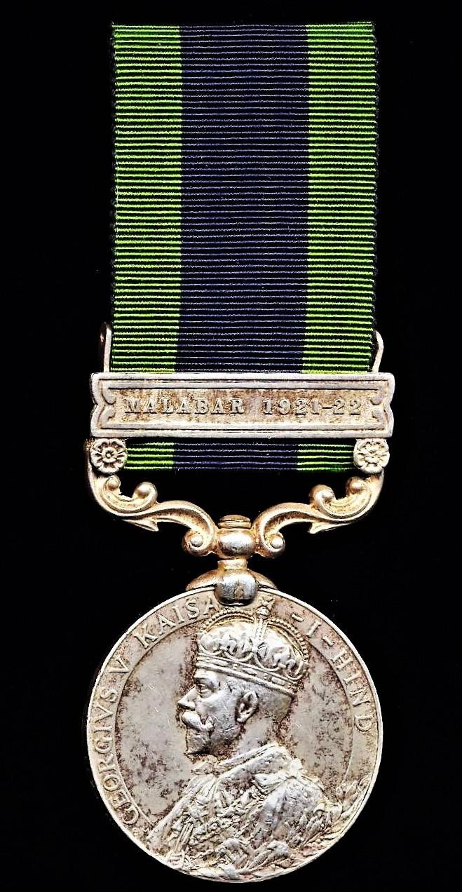India General Service Medal 1908. GV first type silver issue with clasp 'Malabar1921-22' (8624 Rfm. Lon Khwe Shong, 3-70 K. Rif.)