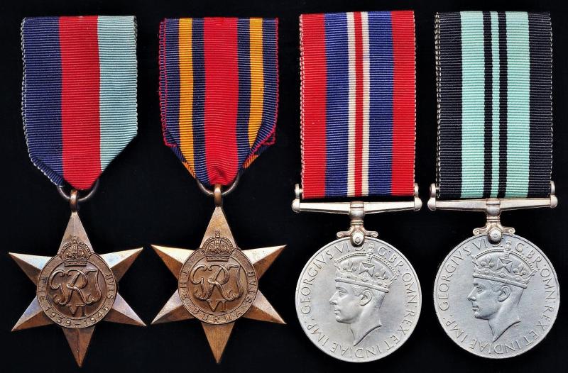 A very scarce officially named 'Auxiliary Force India' Burma Campaign medal group of 4: Private L. Dixon, Calcutta and Presidency Battalion, Auxiliary Force India