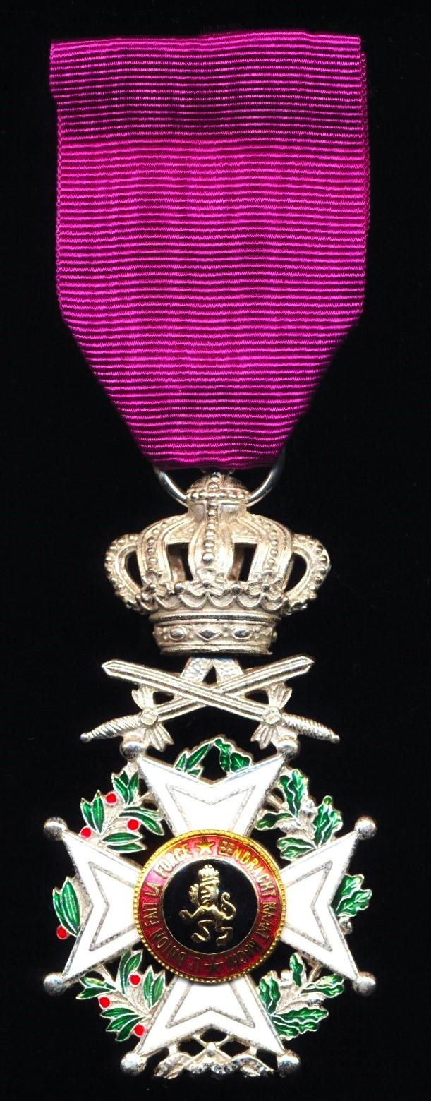 Belgium: Order of Leopold. 5th Class 'Knights' (chevalier) breast badge. Bi-lingual (post 1951) legend. With crossed swords suspension for Military division