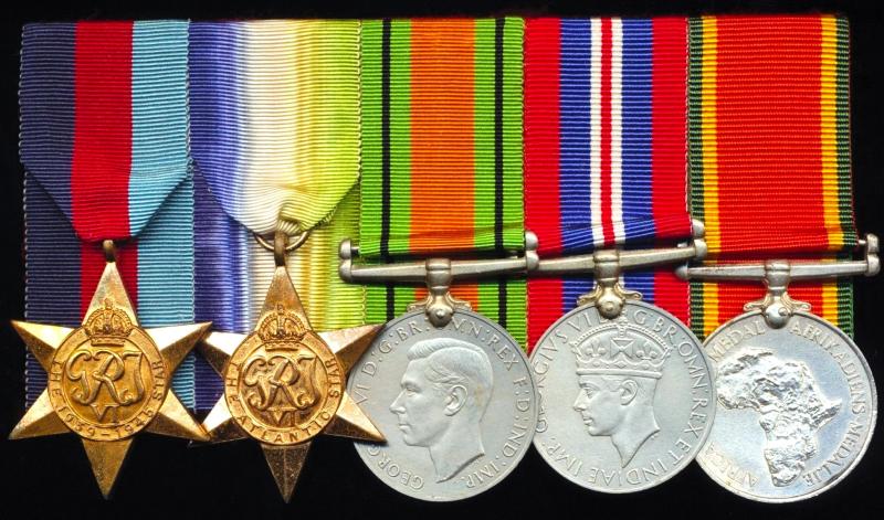 An uncommon South African seaman's 'Service with the Royal Navy', Second World War 'Atlantic Theatre' medal group of 5: Able Seaman Vincent John McLeroth, South African Naval Force attached to the Royal Navy Battleship H.M.S. Royal Sovereign