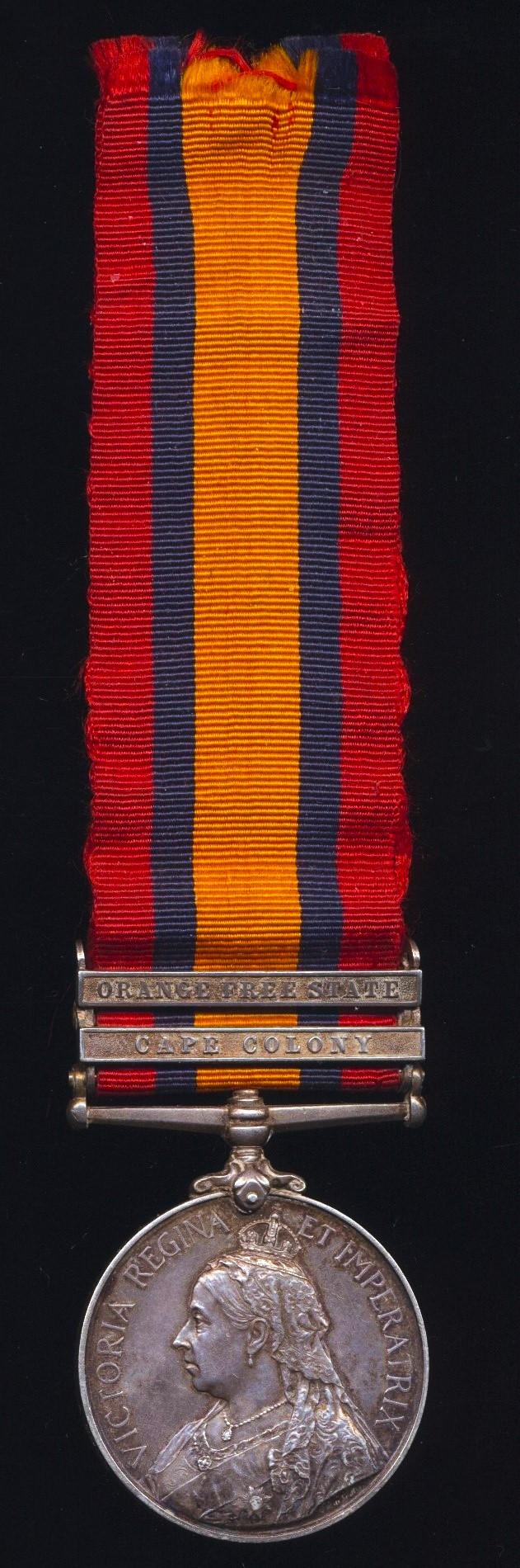 Queen’s South Africa Medal 1899-1902, Silver issue with 2 x clasps, 'Cape Colony', 'Orange Free State' (2699 3rd Cl: Tpr: J. Oxley. S.A.C.)
