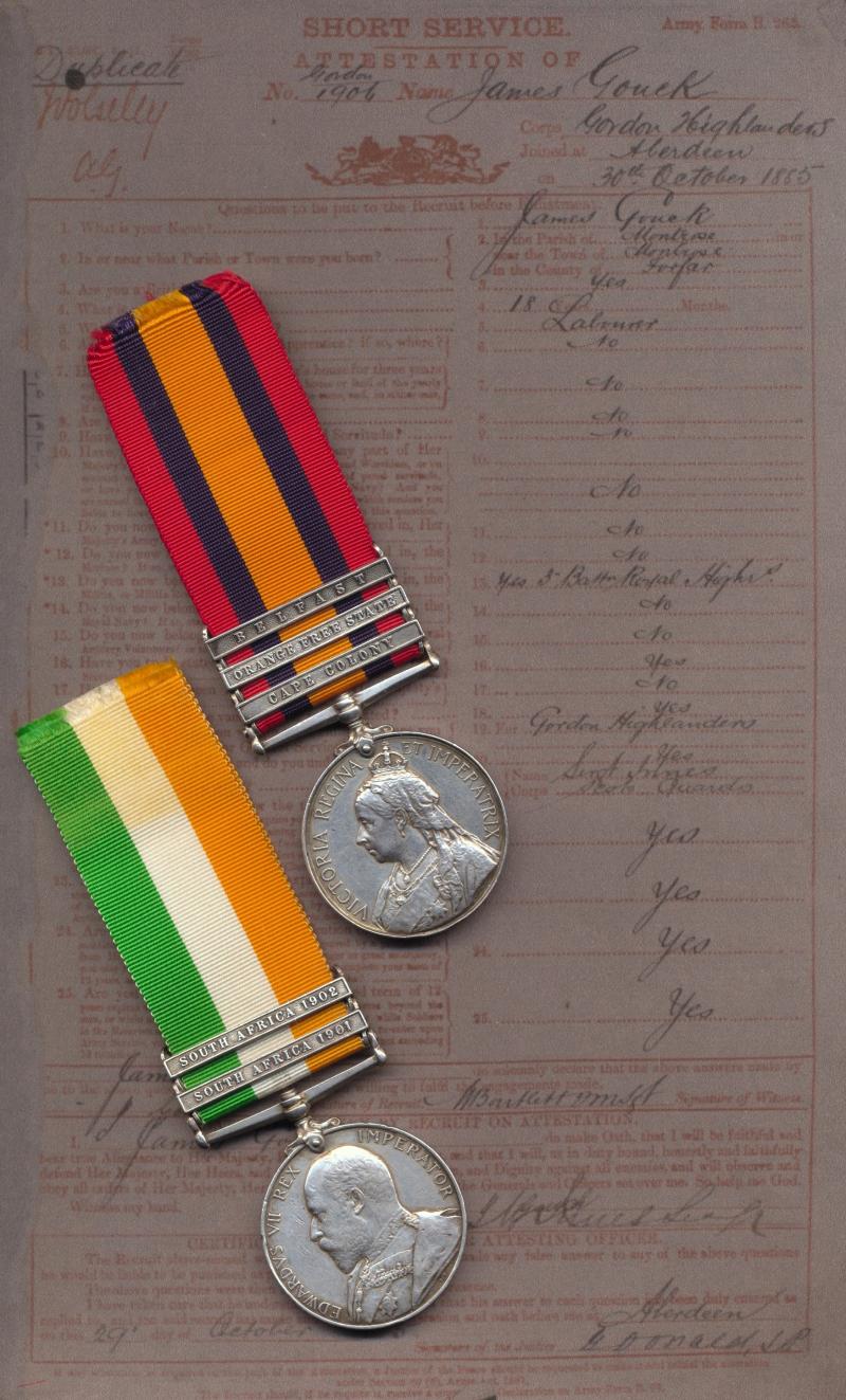 A 'Montrose' man's South African War campaign medal pair: Private James Gouck, 1st Battalion Gordon Highlanders