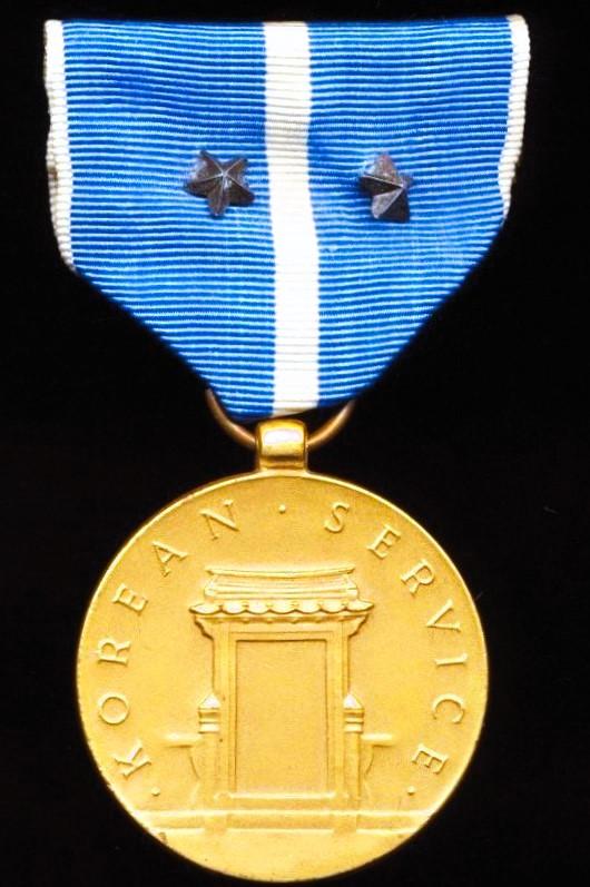United States: Korean Service Medal. With 2 x bronze 'Service Star' emblems on riband