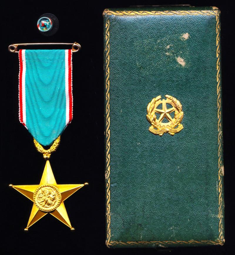 Italy (Republic): Order of the Star of Italian Solidarity (Ordine della Stella della Solidarietà Italiana. Cavaliere) 1st type. 3rd Class 'Knight's' breast badge. Named & dated on reverse (C V Radford 5.2.58) Silver gilt