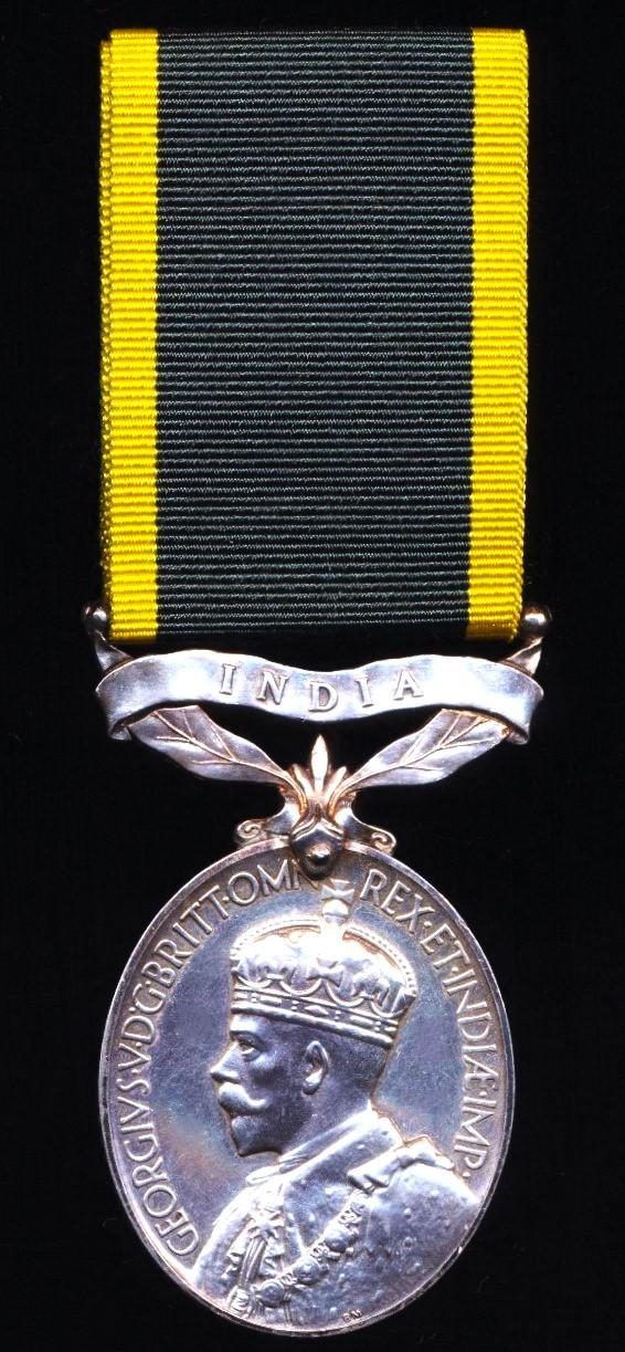 Efficiency Medal. GV issue with clasp 'India' (Pte. T. A. Digby 1. E. I. Ry. R., A.F.I.)