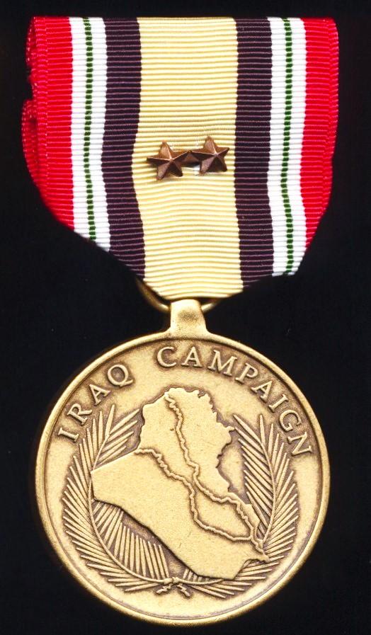 United States: Iraq Campaign Medal. With 2 x Bronze Service Stars emblems on riband