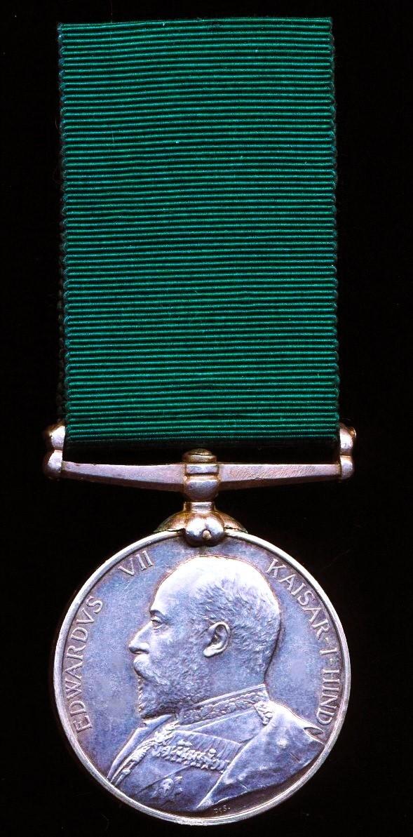 Volunteer Long Service Medal (India & the Colonies). EDVII issue (Qr. Mr. Sergt C. O. Vernieux Simla Voltr: Rfls.:)