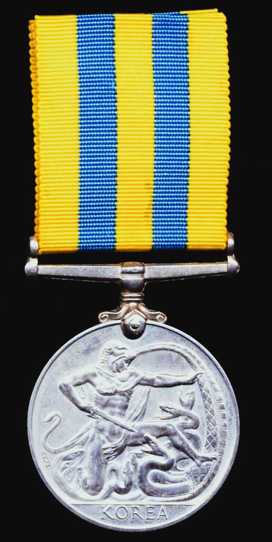 Korea Medal. 1st type obverse legend (22651458 Pte E J E Foster DLI)