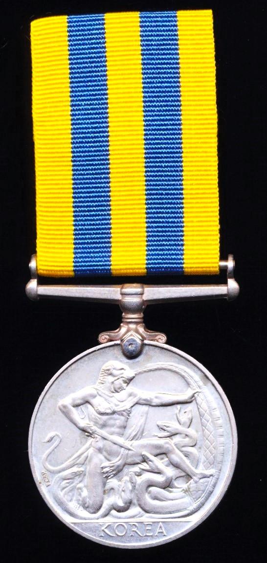 Korea Medal. 1st type obverse legend (22429720 Pte D. B. Smith. R. Norfolk.)