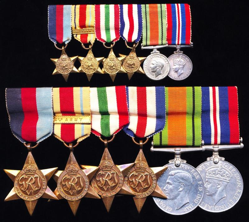 An impressive 'Full-House' of Second World War Campaign Medals with 'companion' miniature medals: Representative of service with 3 x hardest fighting Divisions of the British Army 1939-45, vis; 7th Armoured, 50th Northumbrian & 51st Highland Divisions