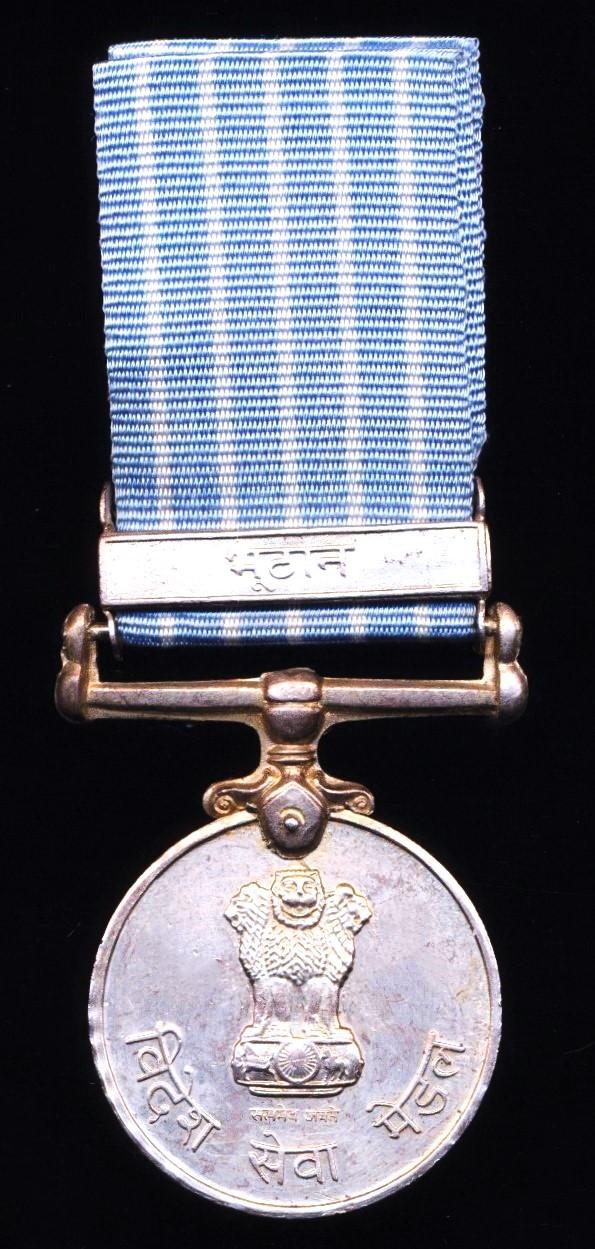 India (Republic): Videsh Seva Medal. With clasp 'Bhutan' in Hindi language (3167151 Hav R Singh Jat R)