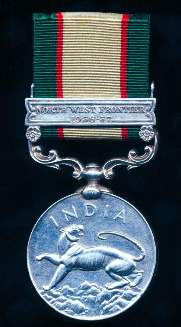 India General Service Medal 1936. With clasp 'North West Frontier 1936-37' (545 Sepoy Pahlwan, 1 Rd. Constn, Bn)