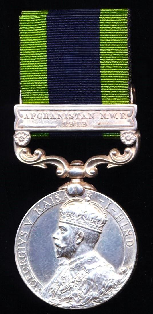 India General Service Medal 1908-35. GV 1st issue with clasp 'Afghanistan N.W.F. 1919' (392 Cnsble Nadir Shah, Police Dept)