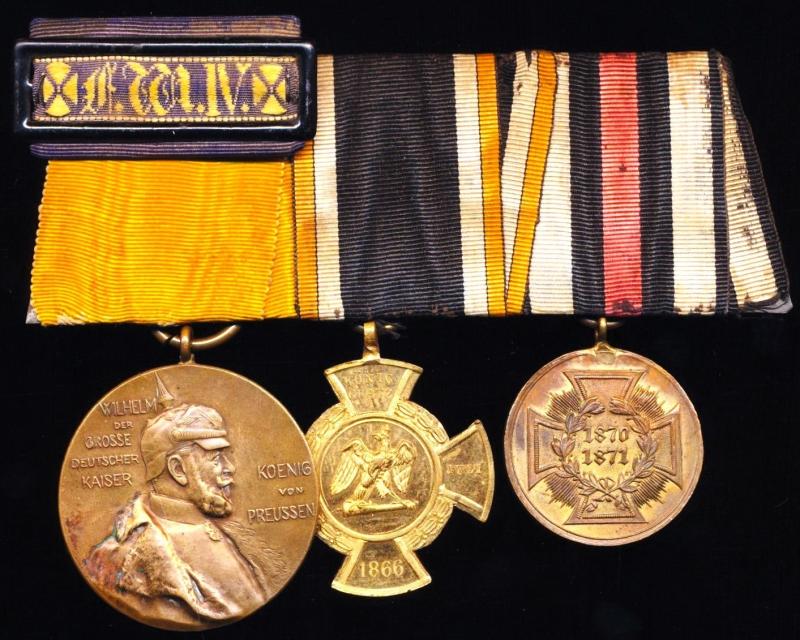 Germany (Imperial): An un-attributed 'Parade Mounted' group of 4 x medals including campaign service medals for the Austro-Prussian & Franco-Prussian Wars, Centenary Service Medal and a 4 Year 'Landwehr' Service Clasp: