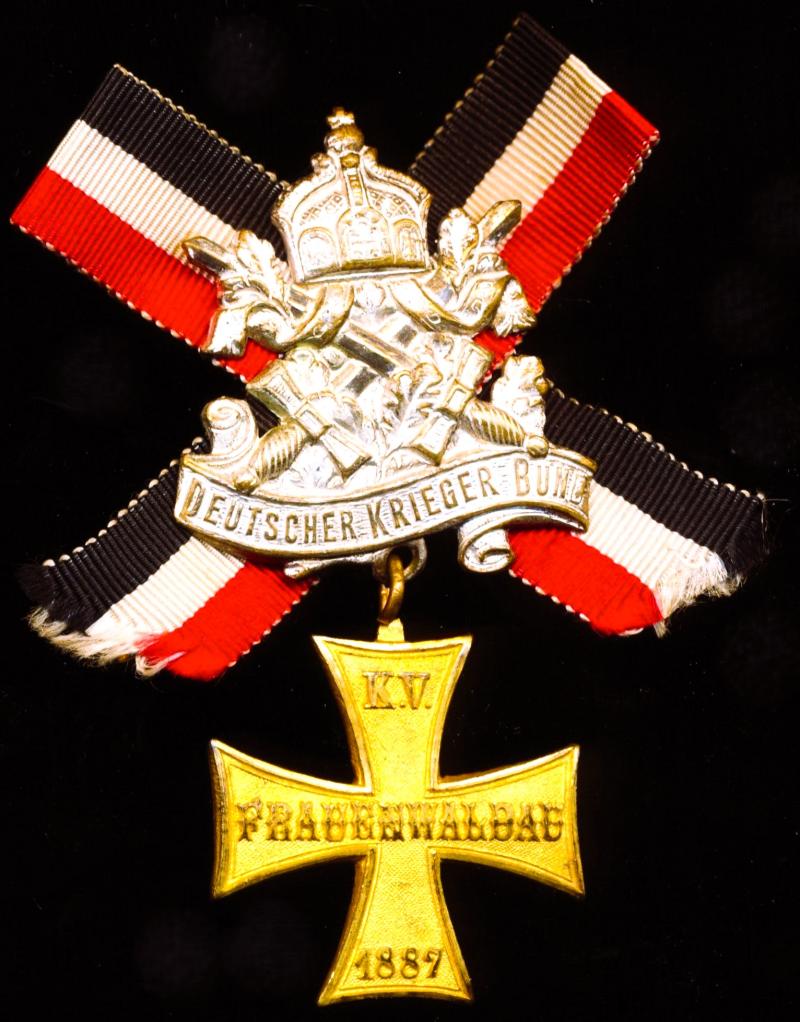 Germany (Imperial): Prussia. Cross of the Veterans’ Association of 'Frauenwaldau' dated 1889, suspended from a silvered Deutscher KriegerBund badge