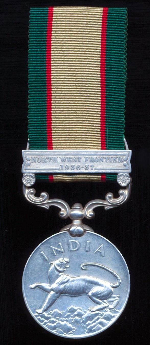 India General Service Medal 1936-39. With clasp 'North West Frontier 1936-37' (13850 Spr. Ghuman Singh, R.B.S. & M.)