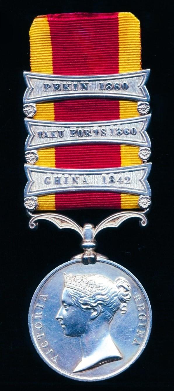 China Medal 1857-60. With 3 x clasps 'China 1842', 'Taku Forts 1860' & 'Pekin 1860'