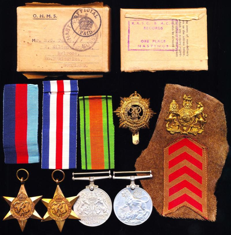 A Melrose 'Warrant Officers' Second World War North West Europe Campaign medal group of 4, with insignia: Warrant Officer Bouverie Clark Tully, Royal Army Service Corps