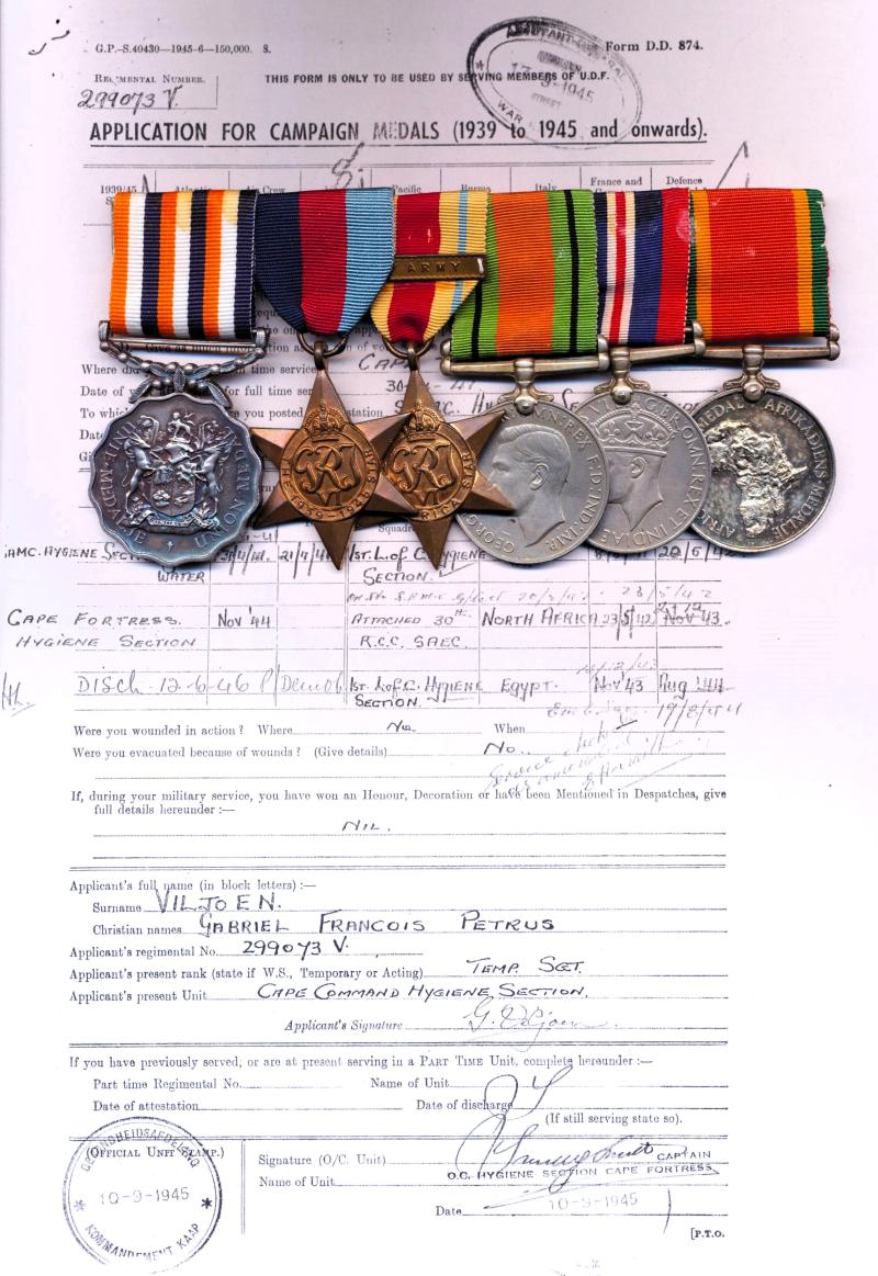 A South African 'Permanent Force' Medic's Second World War and Post-War Campaign and Long Service Medal group of 6: Sergeant Gabriel Francois Petrus Viljoen, Army Medical Corps late South African Army Medical Corps