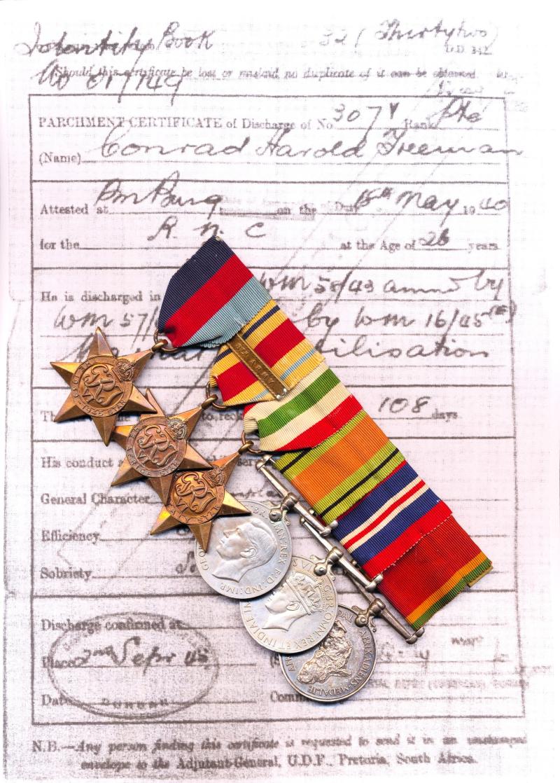 A 'Hard Fighting' & Desirable South African soldiers 'Full-House' of Second World War campaign medals group of 6, including El Alamein & Monte Cassino service: Private Conrad Harold Freeman, 1st Royal Natal Carabineers