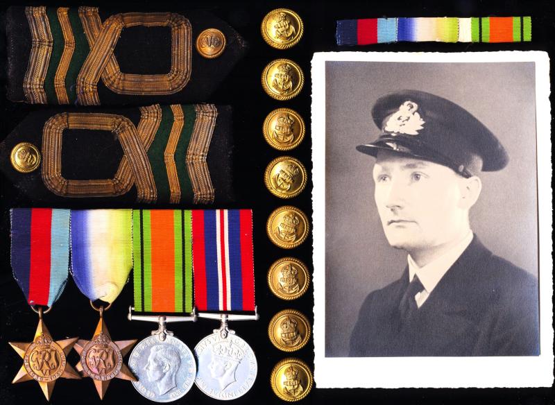 A positively attributed 'Wavy Navy' Naval Officer's Second World War campaign medal group of 4 with insignia: Lieutenant-Commander Frederick Cooper Hayhurst, Royal Naval Volunteer Reserve