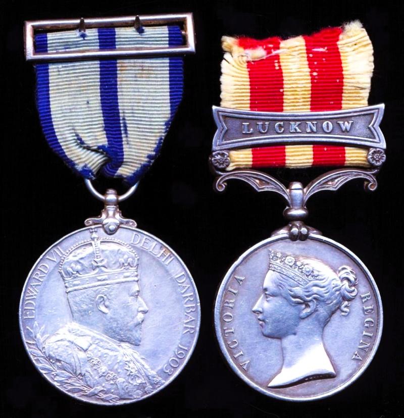 An extremely rare & desirable Eurasian Indian Mutiny Veteran's 'Lucknow' & 1903 Delhi Durbar Medal pair: Dr. John Sausman, late Apothecary 27th Madras Native Infantry late Singapore Colony and Chairman of the Mysore and Coorg Anglo-Indian Association