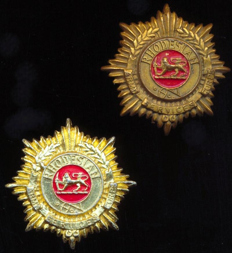 Rhodesia (Colony / UDI): Rhodesian Army Service Corps. Lot of two beret cap, or collar badges circa 1945-1970