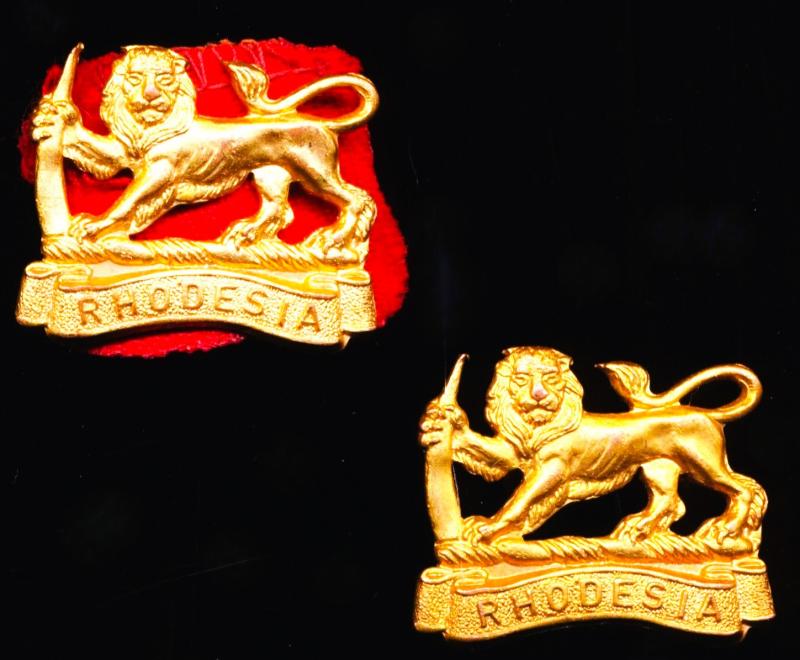 Rhodesia (Colony): Rhodesian General Service Corps. Lot of two gilding metal beret cap / collar badges