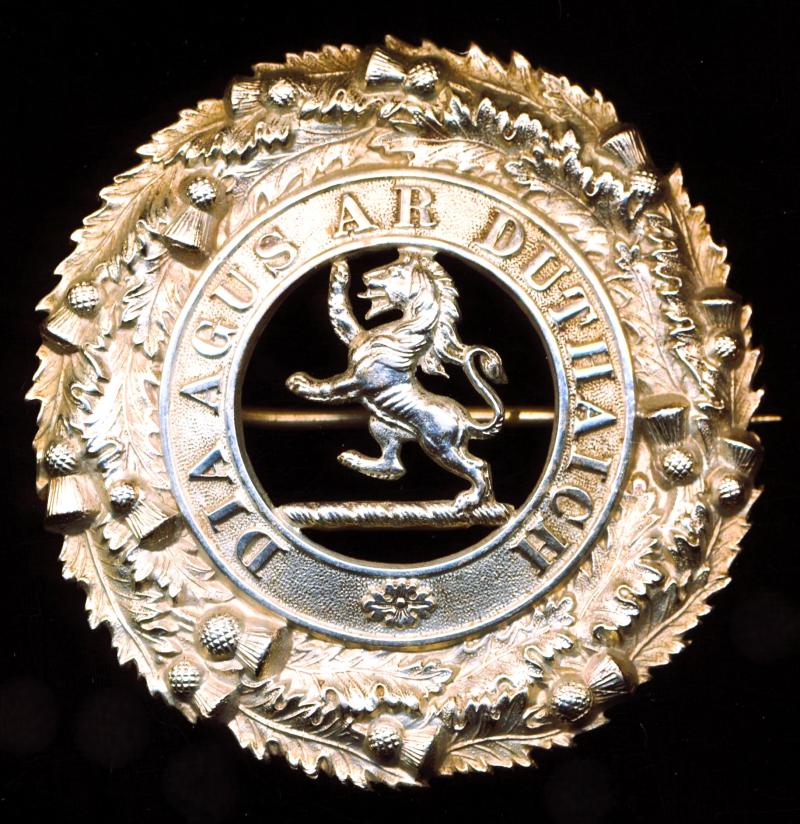 Black Watch (Royal Highlanders): 5th (Perthshire Highland) Volunteer Battalion Black Watch white metal plaid brooch badge as worn circa 1887-1908