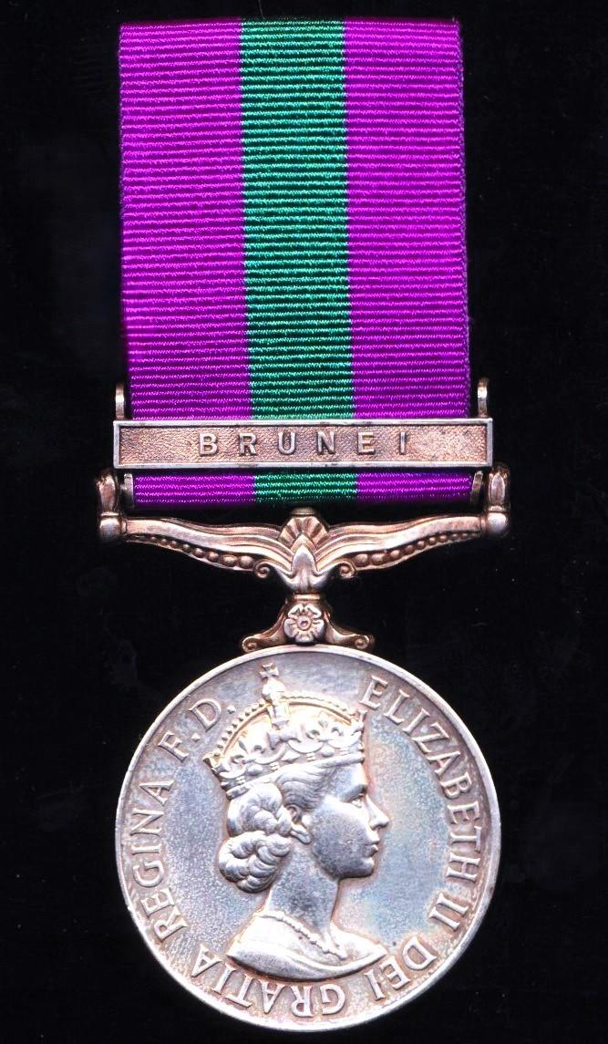 General Service Medal 1918-62. EIIR issue with clasp 'Brunei' (21148995 Pte. Chhabilal Thapa. Gurkha A.S.C.)