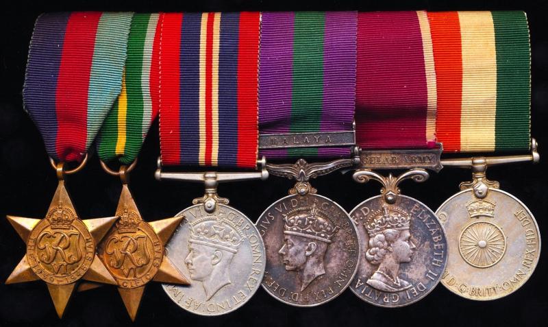 A Gurkha 'Far East Prisoner of War' campaign medal, long service and India independence medal group of 6: Staff Sergeant Jokhe Pun, 1st Battalion 2nd Gurkha Rifles, late 2nd Battalion 2nd Gurkha Rifles (Sirmoor Rifles)