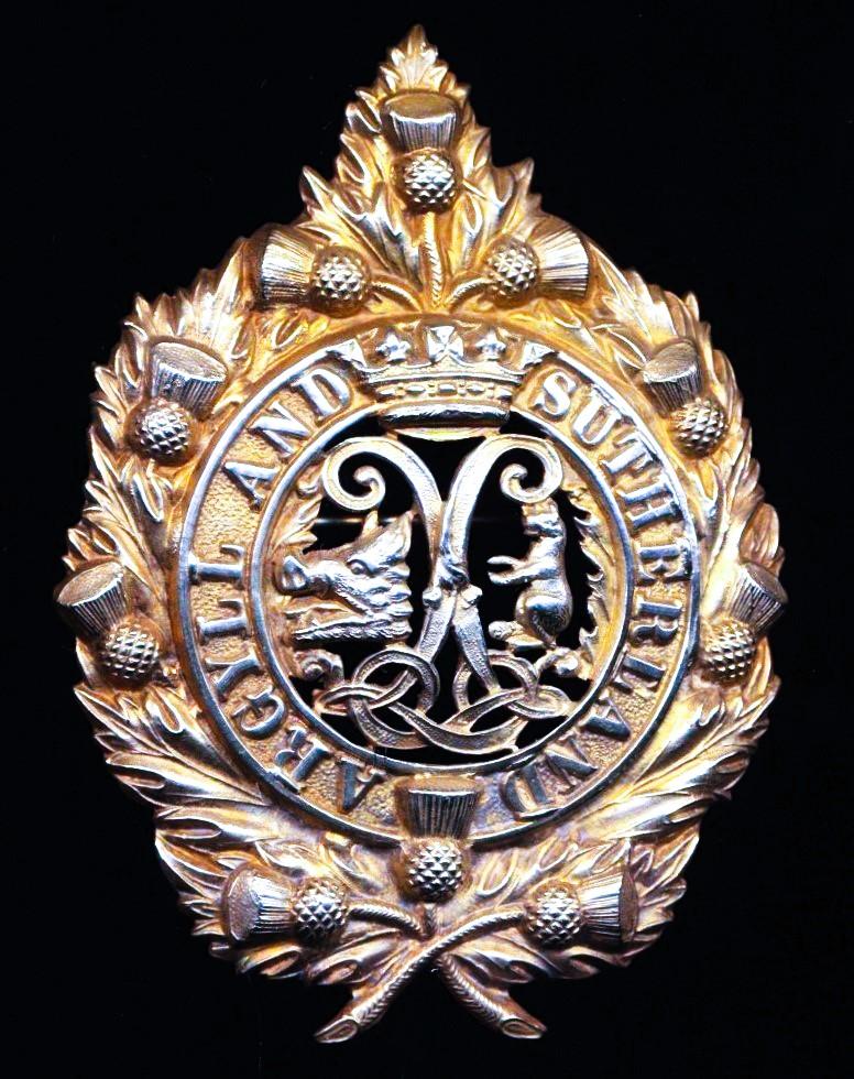 British Army: Argyll & Sutherland Highlanders. A 'White Metal' cap badge. As worn circa 1899 -1953