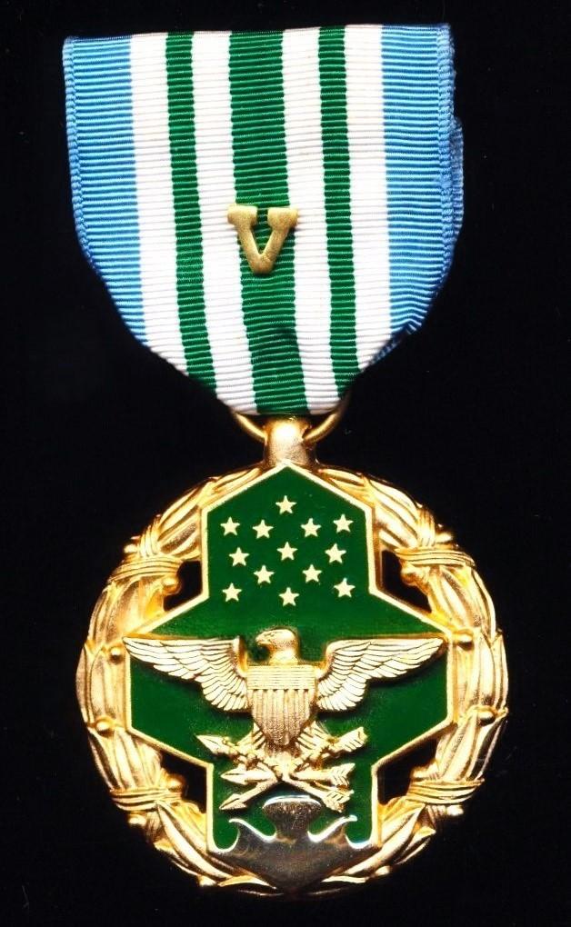 United States: Joint Service Commendation Medal. With Gold Valor 'V' emblem on riband, as awarded to United States Navy and United States Marine Corps personnel. Circa 1990-2017