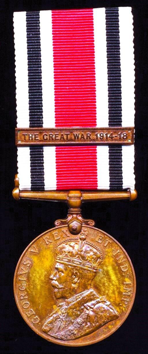 Special Constabulary Medal. GV 1st type 'Crowned Head' obverse. With clasp 'Great War 1914-1918' (William B. Bensley.)