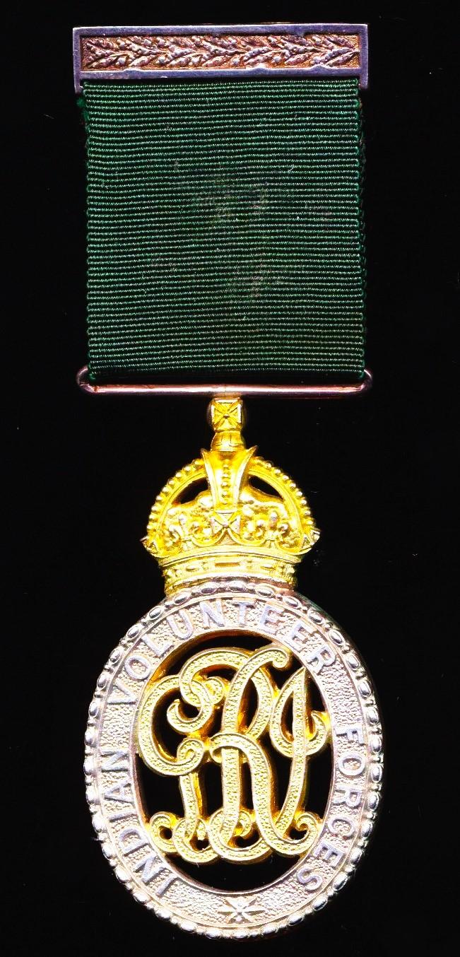 Indian Volunteer Officer’s Decoration. GV issue with integral top brooch bar (Capt (Hony Major) F. G. R. Dawson E.B.S.Ry Vol Rifles)