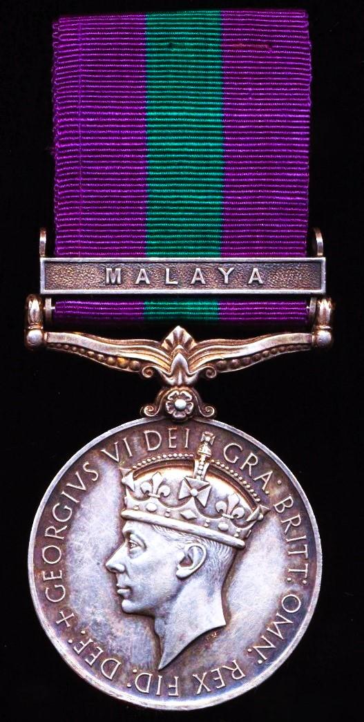 General Service Medal 1918-62. GVI second issue obverse legend with clasp 'Malaya'. (2018 E.P.C. Bhola Singh S/O Kushal Singh. F. of M. Pol.)