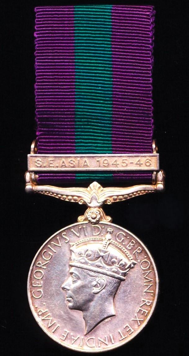 General Service Medal 1918-1962. GVI first issue with clasp 'S. E. Asia 1945-46' (3502 Hav. Major Singh. 1 Patiala Infy, S.F.)