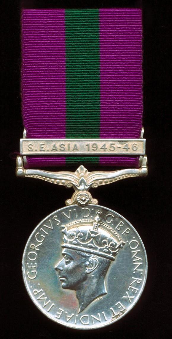 General Service Medal 1918. GVI first issue with clasp 'S.E. Asia 1945-46' (64722 L/Nk Teknarain Newar, 3/5 R.G.R.)