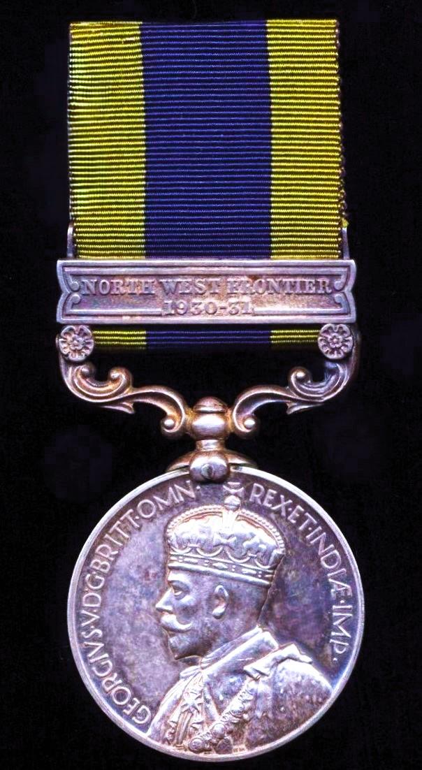 India General Service Medal 1908-35. GV 'Calcutta Mint' second type with clasp 'North West Frontier 1930-31' (Muharrir Ghulam Haidar, S.W. Scouts.)