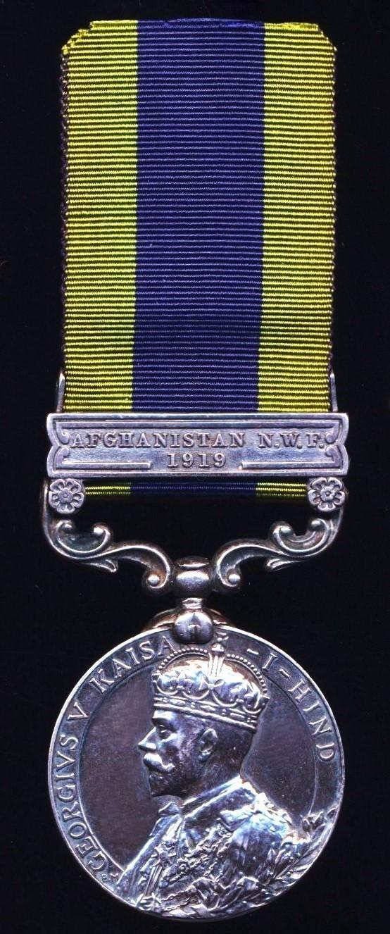 India General Service Medal 1908-35. GV 'Calcutta Mint' firs type silver issue with clasp 'Afghanistan N.W.F. 1919' (70 Tailor Ghulam Mohd. I.O.D.)