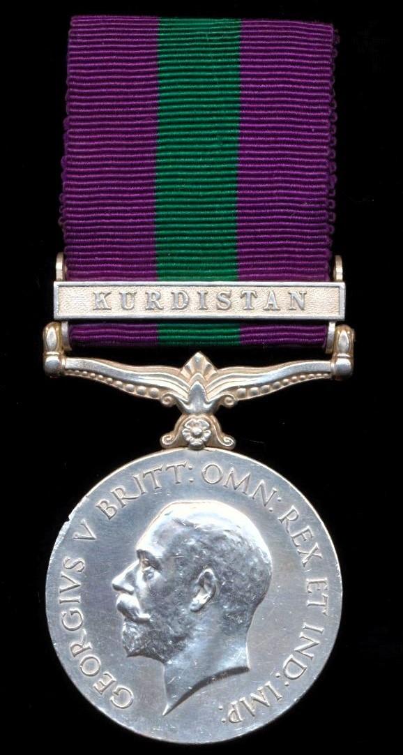 General Service Medal 1918-62. GV first issue with clasp 'Kurdistan' (Barber. Than Sing. 1-3-Gurkha R.)