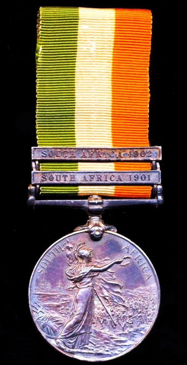 King's South Africa Medal 1901-1902. With 2 x clasps 'South Africa 1901' & 'South Africa 1902' (10237 Pte A. Brown. A.S.C.)