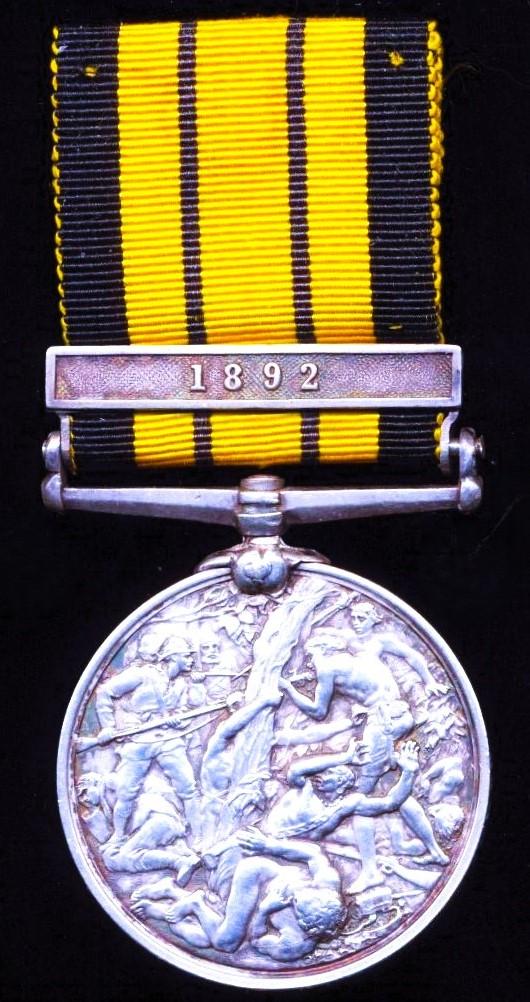 East & West Africa Medal. Silver issue with clasp '1892' (3067 Pte. J. Williams.  1/W.I. Rgt)