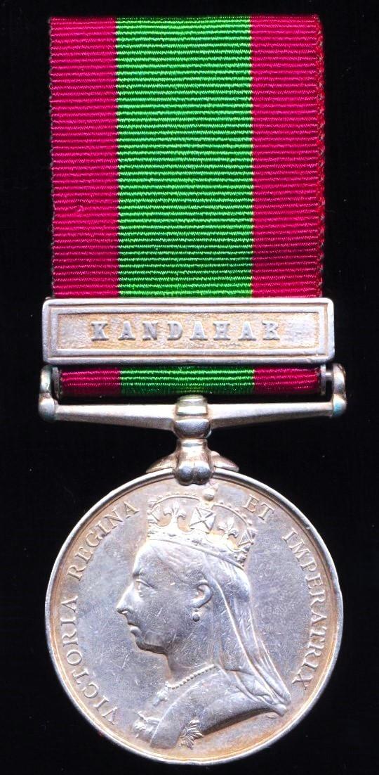 Afghanistan Medal 1878-80. With clasp 'Kandahar' (Private. Abdool. Nubee. 7th Regt. Bo. N.I.)