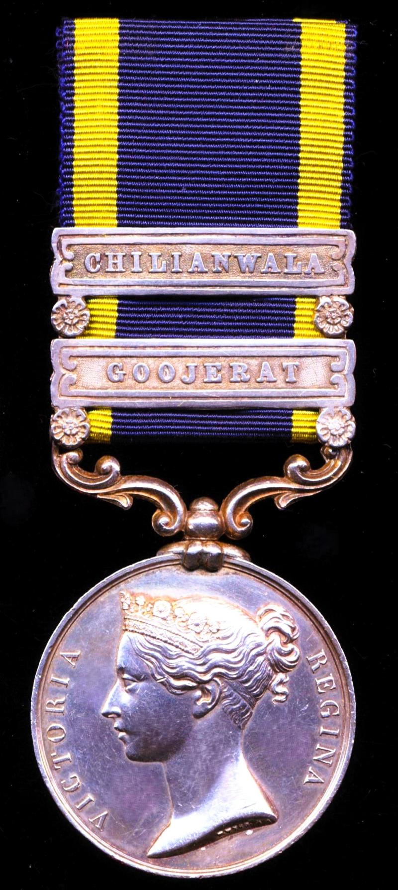 Punjab Medal 1848-49 With 2x clasps 'Chilianwala' & 'Goojerat' (T. Slade, 9th Lancers.)